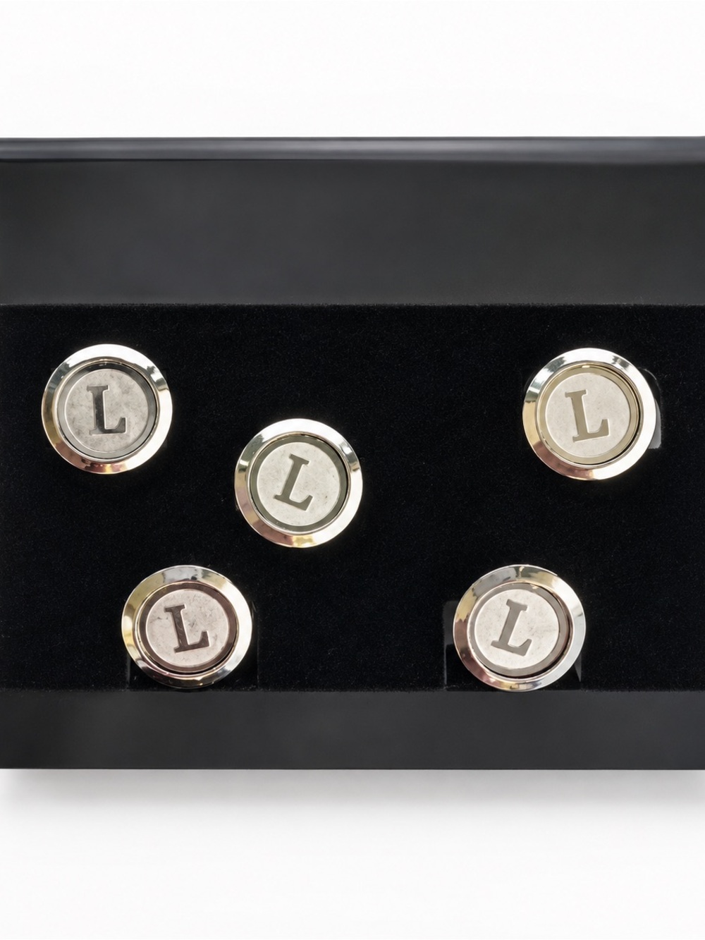 Vintage Silver-Tone “L” Monogram Cufflink & Shirt Stud Set
